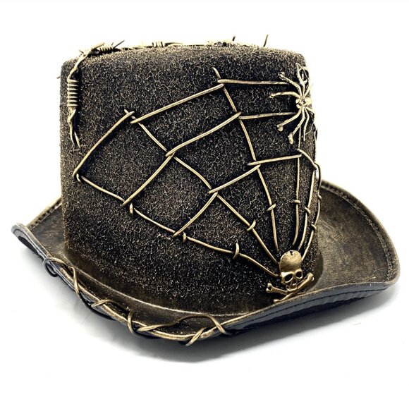 Steampunk Top Hat Metallic Scientist Time Traveler Halloween Costume Cosplay Hat - Picture 3 of 5